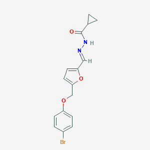 molecular formula C16H15BrN2O3 B446338 N'-({5-[(4-bromophenoxy)methyl]-2-furyl}methylene)cyclopropanecarbohydrazide 