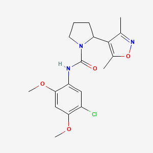 molecular formula C18H22ClN3O4 B4463404 N-(5-chloro-2,4-dimethoxyphenyl)-2-(3,5-dimethyl-4-isoxazolyl)-1-pyrrolidinecarboxamide 
