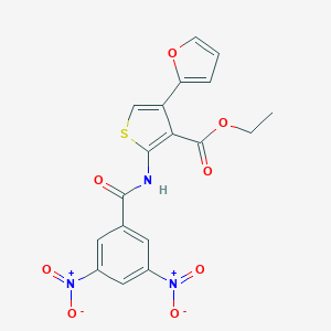 molecular formula C18H13N3O8S B446343 Ethyl 2-({3,5-dinitrobenzoyl}amino)-4-(2-furyl)-3-thiophenecarboxylate 