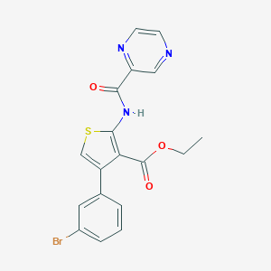 molecular formula C18H14BrN3O3S B446346 Ethyl 4-(3-bromophenyl)-2-[(2-pyrazinylcarbonyl)amino]-3-thiophenecarboxylate 