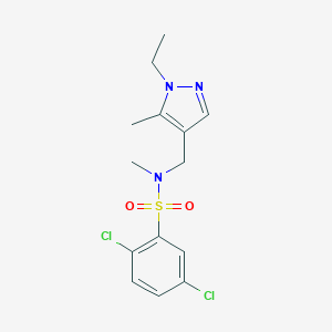 molecular formula C14H17Cl2N3O2S B446357 2,5-dichloro-N-[(1-ethyl-5-methyl-1H-pyrazol-4-yl)methyl]-N-methylbenzenesulfonamide 