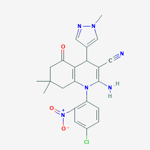 molecular formula C22H21ClN6O3 B446358 2-amino-1-(4-chloro-2-nitrophenyl)-7,7-dimethyl-4-(1-methyl-1H-pyrazol-4-yl)-5-oxo-1,4,5,6,7,8-hexahydroquinoline-3-carbonitrile 