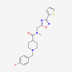 molecular formula C21H23FN4O2S B4463683 1-(4-fluorobenzyl)-N-methyl-N-{[3-(2-thienyl)-1,2,4-oxadiazol-5-yl]methyl}-4-piperidinecarboxamide 