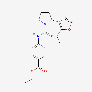 molecular formula C20H25N3O4 B4463693 ethyl 4-({[2-(5-ethyl-3-methyl-4-isoxazolyl)-1-pyrrolidinyl]carbonyl}amino)benzoate 