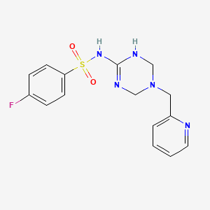 molecular formula C15H16FN5O2S B4463718 4-fluoro-N-[5-(2-pyridinylmethyl)-1,4,5,6-tetrahydro-1,3,5-triazin-2-yl]benzenesulfonamide 