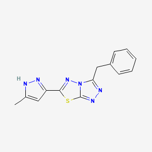 molecular formula C14H12N6S B4463756 3-benzyl-6-(3-methyl-1H-pyrazol-5-yl)[1,2,4]triazolo[3,4-b][1,3,4]thiadiazole 