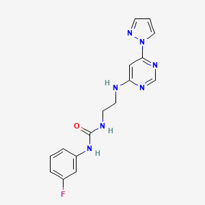 molecular formula C16H16FN7O B4463867 N-(3-fluorophenyl)-N'-(2-{[6-(1H-pyrazol-1-yl)-4-pyrimidinyl]amino}ethyl)urea 