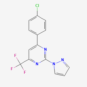 molecular formula C14H8ClF3N4 B4463908 4-(4-chlorophenyl)-2-(1H-pyrazol-1-yl)-6-(trifluoromethyl)pyrimidine 