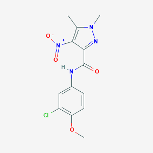 molecular formula C13H13ClN4O4 B446392 N-(3-chloro-4-methoxyphenyl)-1,5-dimethyl-4-nitro-1H-pyrazole-3-carboxamide 