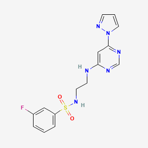 molecular formula C15H15FN6O2S B4464063 3-fluoro-N-(2-{[6-(1H-pyrazol-1-yl)-4-pyrimidinyl]amino}ethyl)benzenesulfonamide 