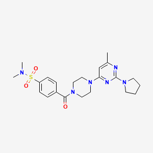 molecular formula C22H30N6O3S B4464149 N,N-dimethyl-4-({4-[6-methyl-2-(1-pyrrolidinyl)-4-pyrimidinyl]-1-piperazinyl}carbonyl)benzenesulfonamide 