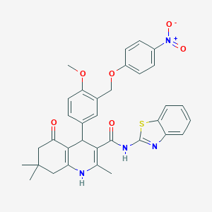 molecular formula C34H32N4O6S B446418 N-(1,3-benzothiazol-2-yl)-4-[3-({4-nitrophenoxy}methyl)-4-methoxyphenyl]-2,7,7-trimethyl-5-oxo-1,4,5,6,7,8-hexahydro-3-quinolinecarboxamide 