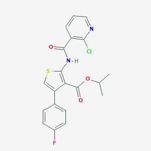 molecular formula C20H16ClFN2O3S B446422 Propan-2-yl 2-{[(2-chloropyridin-3-yl)carbonyl]amino}-4-(4-fluorophenyl)thiophene-3-carboxylate 