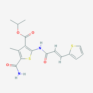 molecular formula C17H18N2O4S2 B446423 Isopropyl 5-(aminocarbonyl)-4-methyl-2-{[3-(2-thienyl)acryloyl]amino}-3-thiophenecarboxylate 