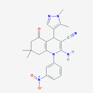 molecular formula C23H24N6O3 B446426 2-amino-4-(1,5-dimethyl-1H-pyrazol-4-yl)-1-{3-nitrophenyl}-7,7-dimethyl-5-oxo-1,4,5,6,7,8-hexahydroquinoline-3-carbonitrile 