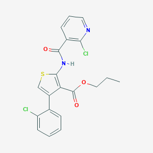 molecular formula C20H16Cl2N2O3S B446438 Propyl 4-(2-chlorophenyl)-2-{[(2-chloro-3-pyridinyl)carbonyl]amino}-3-thiophenecarboxylate 