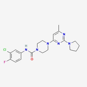 molecular formula C20H24ClFN6O B4464422 N-(3-chloro-4-fluorophenyl)-4-[6-methyl-2-(1-pyrrolidinyl)-4-pyrimidinyl]-1-piperazinecarboxamide 