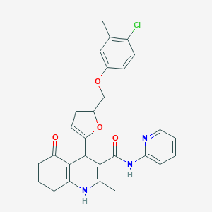 molecular formula C28H26ClN3O4 B446445 4-{5-[(4-chloro-3-methylphenoxy)methyl]-2-furyl}-2-methyl-5-oxo-N-pyridin-2-yl-1,4,5,6,7,8-hexahydroquinoline-3-carboxamide 