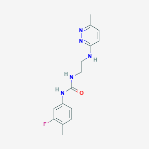 molecular formula C15H18FN5O B4464493 N-(3-fluoro-4-methylphenyl)-N'-{2-[(6-methyl-3-pyridazinyl)amino]ethyl}urea 