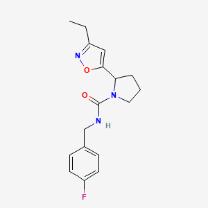 molecular formula C17H20FN3O2 B4464517 2-(3-ethyl-5-isoxazolyl)-N-(4-fluorobenzyl)-1-pyrrolidinecarboxamide 