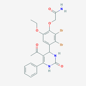 molecular formula C22H21Br2N3O5 B446464 2-[4-(5-Acetyl-2-oxo-6-phenyl-1,2,3,4-tetrahydro-4-pyrimidinyl)-2,3-dibromo-6-ethoxyphenoxy]acetamide 