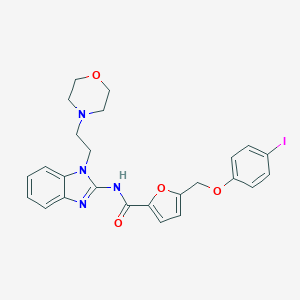 molecular formula C25H25IN4O4 B446466 5-[(4-iodophenoxy)methyl]-N-{1-[2-(4-morpholinyl)ethyl]-1H-benzimidazol-2-yl}-2-furamide 