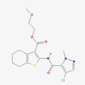 molecular formula C17H20ClN3O4S B446469 2-methoxyethyl 2-{[(4-chloro-1-methyl-1H-pyrazol-5-yl)carbonyl]amino}-4,5,6,7-tetrahydro-1-benzothiophene-3-carboxylate 