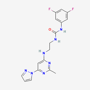 molecular formula C17H17F2N7O B4464691 N-(3,5-difluorophenyl)-N'-(2-{[2-methyl-6-(1H-pyrazol-1-yl)-4-pyrimidinyl]amino}ethyl)urea 