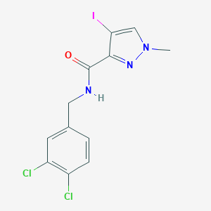 molecular formula C12H10Cl2IN3O B446478 N-(3,4-dichlorobenzyl)-4-iodo-1-methyl-1H-pyrazole-3-carboxamide 