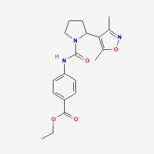 molecular formula C19H23N3O4 B4464812 ethyl 4-({[2-(3,5-dimethyl-4-isoxazolyl)-1-pyrrolidinyl]carbonyl}amino)benzoate 