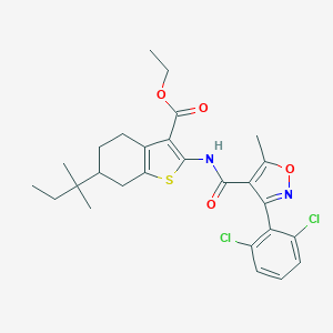 molecular formula C27H30Cl2N2O4S B446482 Ethyl 2-({[3-(2,6-dichlorophenyl)-5-methylisoxazol-4-yl]carbonyl}amino)-6-tert-pentyl-4,5,6,7-tetrahydro-1-benzothiophene-3-carboxylate 