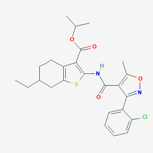 molecular formula C25H27ClN2O4S B446485 Isopropyl 2-({[3-(2-chlorophenyl)-5-methylisoxazol-4-yl]carbonyl}amino)-6-ethyl-4,5,6,7-tetrahydro-1-benzothiophene-3-carboxylate 