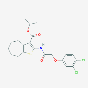 molecular formula C21H23Cl2NO4S B446493 isopropyl 2-{[(3,4-dichlorophenoxy)acetyl]amino}-5,6,7,8-tetrahydro-4H-cyclohepta[b]thiophene-3-carboxylate 