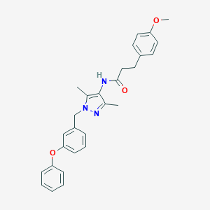 molecular formula C28H29N3O3 B446494 N-[3,5-dimethyl-1-(3-phenoxybenzyl)-1H-pyrazol-4-yl]-3-(4-methoxyphenyl)propanamide 