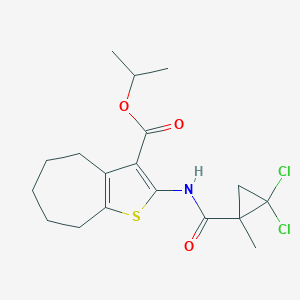 molecular formula C18H23Cl2NO3S B446526 isopropyl 2-{[(2,2-dichloro-1-methylcyclopropyl)carbonyl]amino}-5,6,7,8-tetrahydro-4H-cyclohepta[b]thiophene-3-carboxylate 