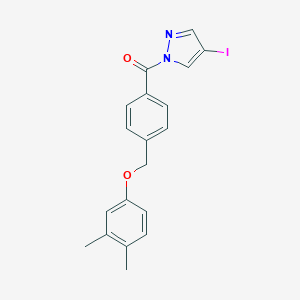 molecular formula C19H17IN2O2 B446530 1-{4-[(3,4-dimethylphenoxy)methyl]benzoyl}-4-iodo-1H-pyrazole 