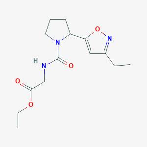 molecular formula C14H21N3O4 B4465532 Ethyl 2-{[2-(3-ethyl-1,2-oxazol-5-YL)pyrrolidine-1-carbonyl]amino}acetate 