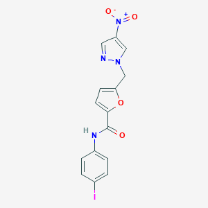 molecular formula C15H11IN4O4 B446562 5-({4-nitro-1H-pyrazol-1-yl}methyl)-N-(4-iodophenyl)-2-furamide 