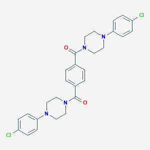 molecular formula C28H28Cl2N4O2 B446571 1-(4-Chlorophenyl)-4-(4-{[4-(4-chlorophenyl)piperazin-1-yl]carbonyl}benzoyl)piperazine 