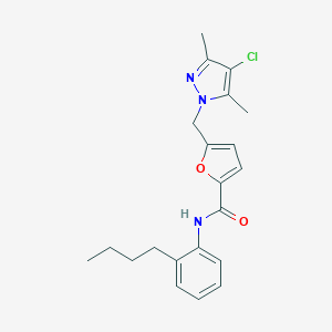 molecular formula C21H24ClN3O2 B446591 N-(2-butylphenyl)-5-[(4-chloro-3,5-dimethyl-1H-pyrazol-1-yl)methyl]-2-furamide 