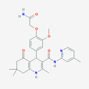 molecular formula C28H32N4O5 B446597 4-[4-(2-amino-2-oxoethoxy)-3-methoxyphenyl]-2,7,7-trimethyl-N-(4-methyl-2-pyridinyl)-5-oxo-1,4,5,6,7,8-hexahydro-3-quinolinecarboxamide 