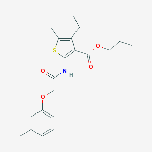 molecular formula C20H25NO4S B446617 Propyl 4-ethyl-5-methyl-2-{[(3-methylphenoxy)acetyl]amino}-3-thiophenecarboxylate 