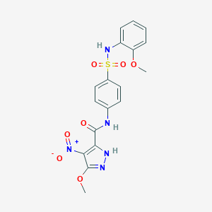 molecular formula C18H17N5O7S B446625 4-nitro-3-methoxy-N-{4-[(2-methoxyanilino)sulfonyl]phenyl}-1H-pyrazole-5-carboxamide 