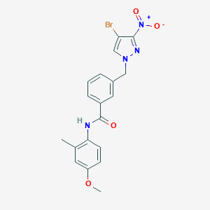 molecular formula C19H17BrN4O4 B446667 3-({4-bromo-3-nitro-1H-pyrazol-1-yl}methyl)-N-(4-methoxy-2-methylphenyl)benzamide 
