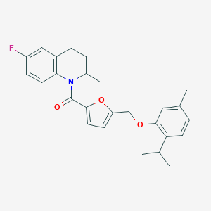 molecular formula C26H28FNO3 B446670 {5-[(6-fluoro-2-methyl-3,4-dihydro-1(2H)-quinolinyl)carbonyl]-2-furyl}methyl 2-isopropyl-5-methylphenyl ether 