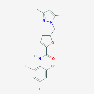 molecular formula C17H14BrF2N3O2 B446685 N-(2-bromo-4,6-difluorophenyl)-5-[(3,5-dimethyl-1H-pyrazol-1-yl)methyl]-2-furamide 