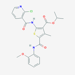 molecular formula C23H22ClN3O5S B446687 Isopropyl 2-{[(2-chloropyridin-3-yl)carbonyl]amino}-5-[(2-methoxyanilino)carbonyl]-4-methylthiophene-3-carboxylate 