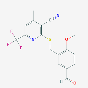 2-[(5-Formyl-2-methoxybenzyl)thio]-4-methyl-6-(trifluoromethyl)nicotinonitrile