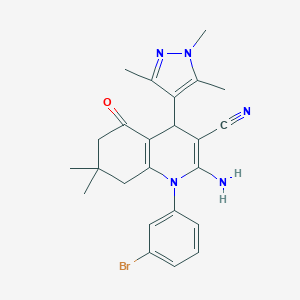 molecular formula C24H26BrN5O B446692 2-amino-1-(3-bromophenyl)-7,7-dimethyl-5-oxo-4-(1,3,5-trimethyl-1H-pyrazol-4-yl)-1,4,5,6,7,8-hexahydro-3-quinolinecarbonitrile 