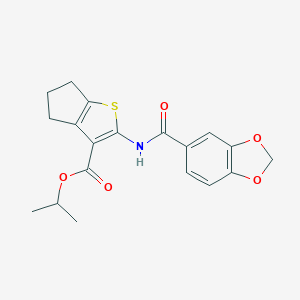 molecular formula C19H19NO5S B446693 isopropyl 2-[(1,3-benzodioxol-5-ylcarbonyl)amino]-5,6-dihydro-4H-cyclopenta[b]thiophene-3-carboxylate 